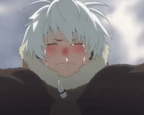 A Boy With White Hair Is Crying With His Eyes Closed And A Tear Coming Out Of His Nose GIF