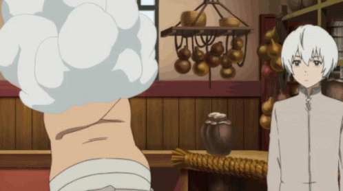 A Boy With White Hair Is Standing Next To Another Boy With A White Shirt On GIF