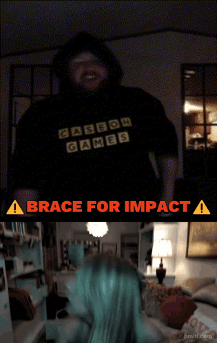 A Brace For Impact Sign Is Above A Blurry Picture Of A Person GIF