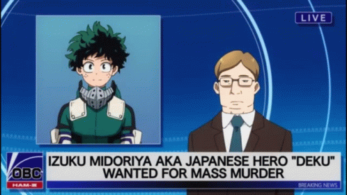 A Breaking News Report About Izuku Midoriya Aka Japanese Hero Deku Wanted For Mass Murder GIF