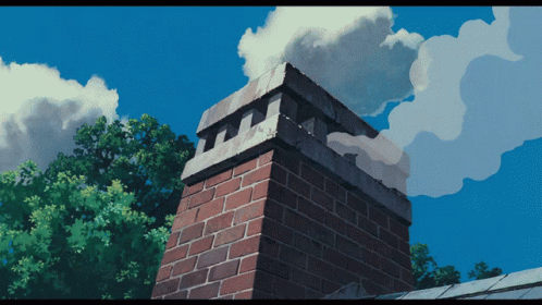 A Brick Chimney With A Blue Sky In The Background GIF