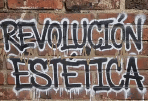 A Brick Wall With Revolution Estetica Written On It GIF