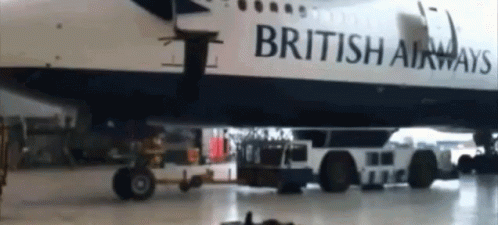 A British Airways Airplane Is Parked In A Hanger GIF