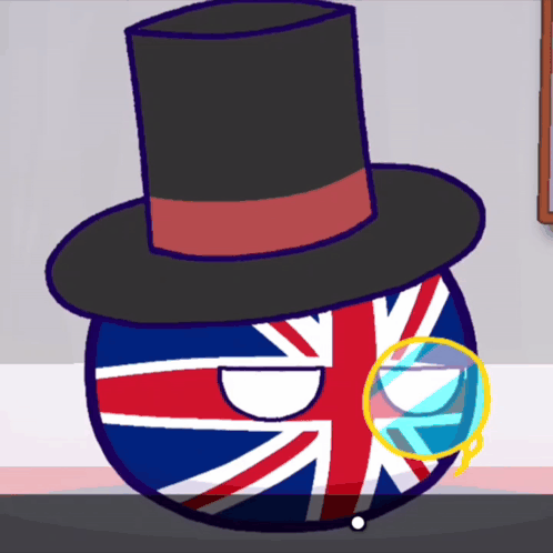 A British Ball With A Top Hat And Magnifying Glass GIF