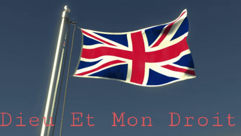 A British Flag With The Words Dieu Et Mon Droit Written Below It GIF