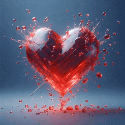 A Broken Heart Is Surrounded By Smaller Hearts On A Blue Surface GIF