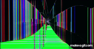 A Broken Screen With A Green Background And A Lot Of Lines Coming Out Of It . GIF