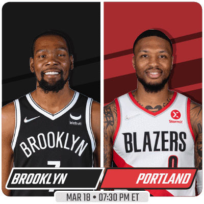 A Brooklyn Nets Player And A Portland Blazers Player Are On A Poster GIF