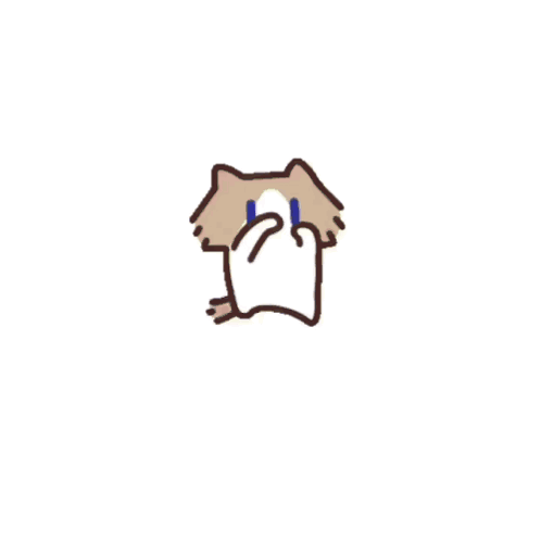a brown and white cat is covering its face with its hand .
