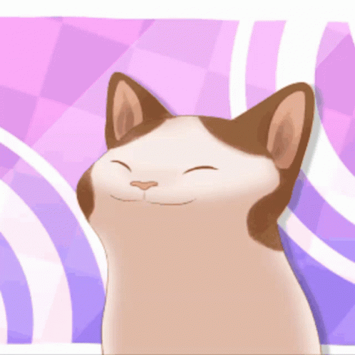A Brown And White Cat Is Smiling On A Pink And Purple Background GIF