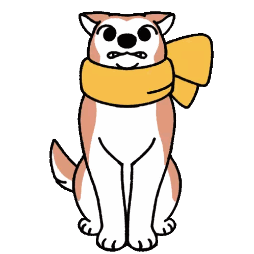 a brown and white dog with a yellow scarf around its neck is sitting down .