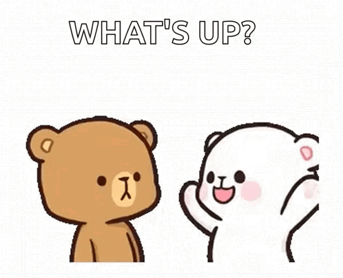 A Brown And White Teddy Bear Are Standing Next To Each Other And Talking . GIF