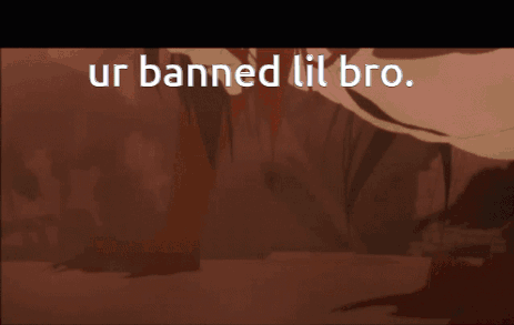 A Brown Background With The Words Ur Banned Lil Bro Written On It GIF