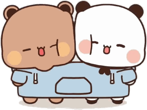 a brown bear and a white bear are standing next to each other with their eyes closed