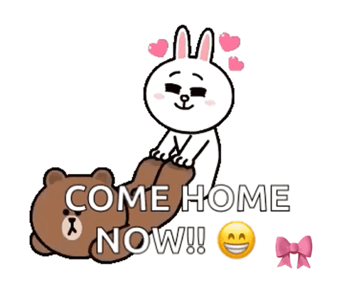 A Brown Bear And A White Rabbit Are Sitting Next To Each Other With The Words Come Home Now GIF