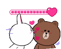 a brown bear and a white rabbit are standing next to each other with a loading bar behind them