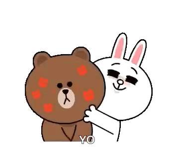 A Brown Bear And A White Rabbit Hugging Each Other With Hearts On Their Faces . GIF
