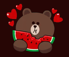 A Brown Bear Is Holding A Slice Of Watermelon GIF