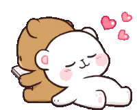 a brown bear is hugging a white bear who is laying on the ground .