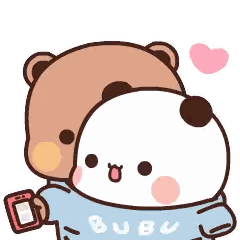 a brown bear is hugging a white bear who is wearing a bubu shirt .