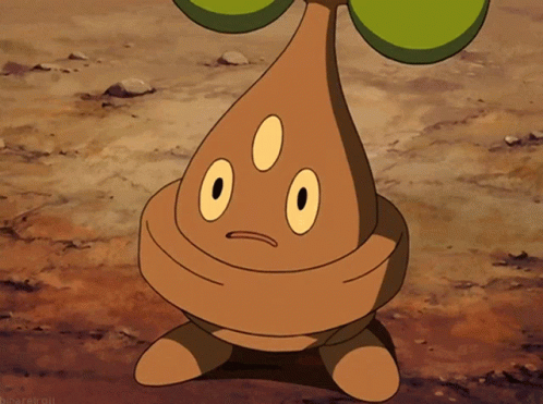 a brown cartoon character with a surprised look on his face