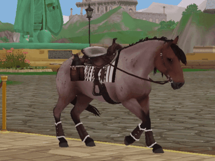 A Brown Horse With A Saddle On It GIF