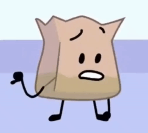 A Brown Paper Bag With Arms And Legs And A Sad Face . GIF