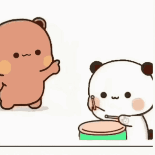 A Brown Teddy Bear And A White Teddy Bear Are Playing Drums GIF