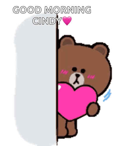 A Brown Teddy Bear Is Holding A Pink Heart And Says Good Morning Cindy GIF