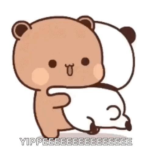 A Brown Teddy Bear Is Hugging A White Panda Bear . GIF