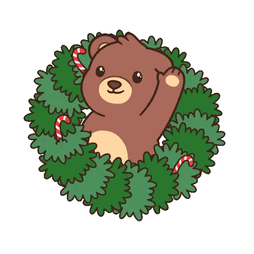 a brown teddy bear is sitting in a christmas wreath with candy canes