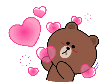 a brown teddy bear is surrounded by pink hearts on a white background