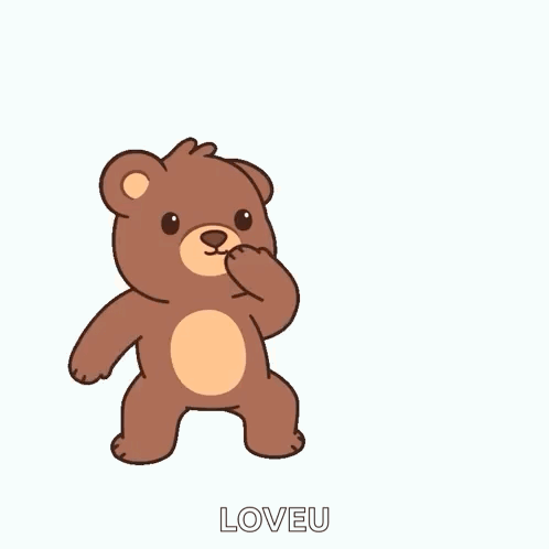 A Brown Teddy Bear Is Throwing A Red Heart In The Air With The Word Loveu Below It GIF