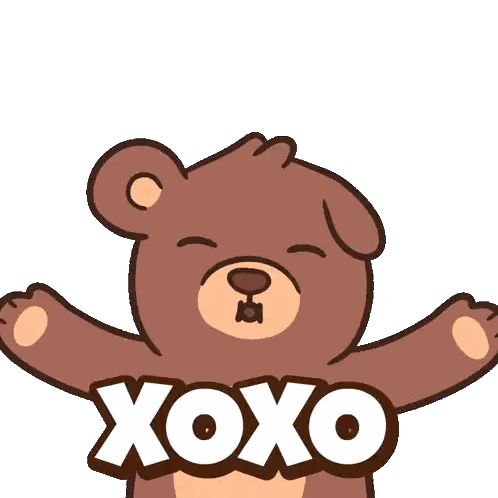 a brown teddy bear with a pink lip and the word xoxo on its chest