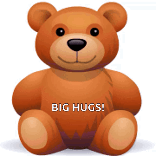 A Brown Teddy Bear With The Words Big Hugs On It GIF