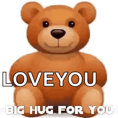 A Brown Teddy Bear With The Words `` Love You Big Hug For You '' Written On It . GIF
