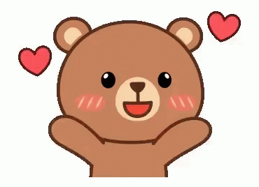 A Brown Teddy Bear With Two Red Hearts Around It GIF
