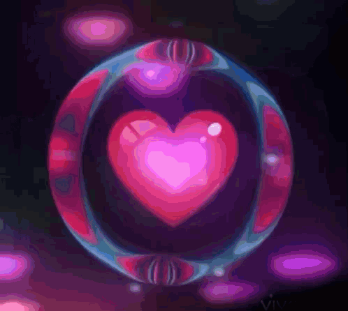 A Bubble With A Heart Inside Of It And A Purple Background GIF