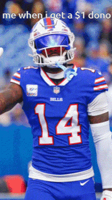 A Buffalo Bills Football Player Wearing A Mask And Number 14 On His Jersey GIF