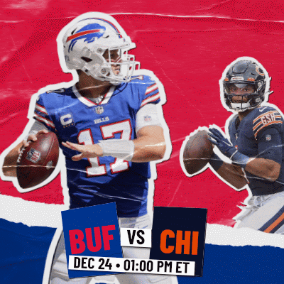 a buffalo bills player is holding a football next to a bears player
