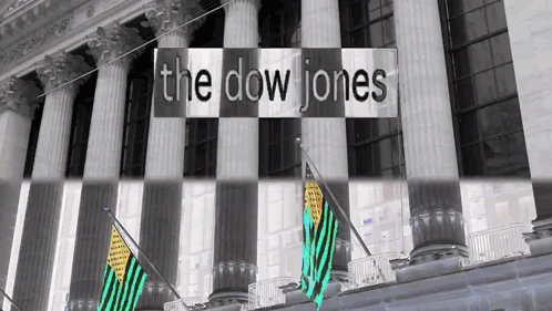 A Building With A Sign That Says The Dow Jones On It GIF