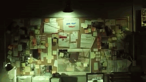 A Bulletin Board With A Sign That Says " Game Night Tonight " GIF