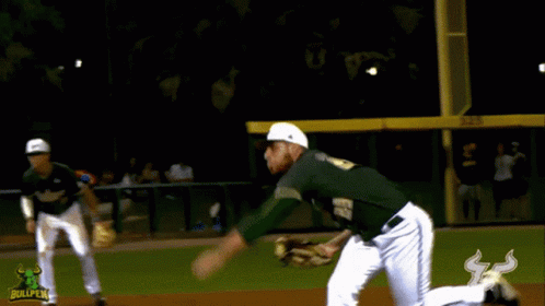 A Bullpen Logo Can Be Seen In The Background Of A Baseball Game GIF