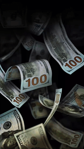A Bunch Of 100 Dollar Bills Falling On A Black Background GIF