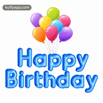 A Bunch Of Balloons With The Words Happy Birthday Written In Blue GIF