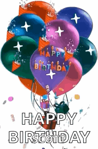 A Bunch Of Balloons With The Words Happy Birthday Written On Them GIF