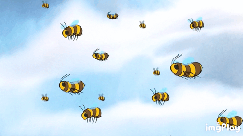A Bunch Of Bees Are Flying In The Sky With Imgplay In The Corner GIF