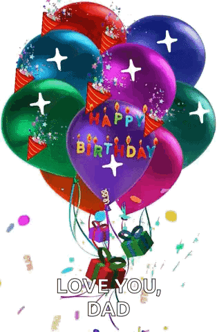 A Bunch Of Birthday Balloons With The Words Happy Birthday On Them GIF
