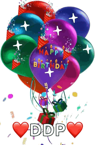 A Bunch Of Birthday Balloons With The Words Happy Birthday Written On Them GIF