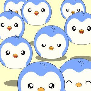A Bunch Of Blue And White Penguins With A Yellow Beak GIF